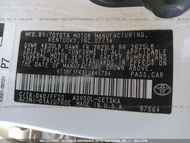 4T1BF1FKXEU845794 - 2014 TOYOTA CAMRY L/SE/LE/XLE Ağ foto 9