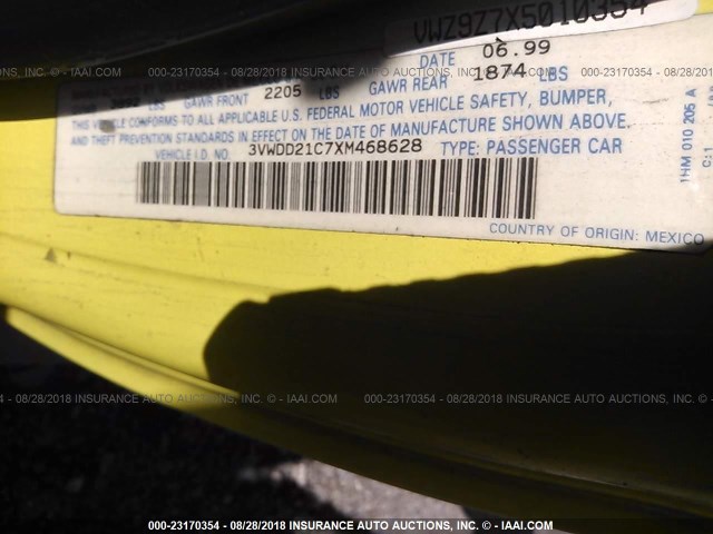 3VWDD21C7XM468628 - 1999 VOLKSWAGEN NEW BEETLE GLX YELLOW photo 9