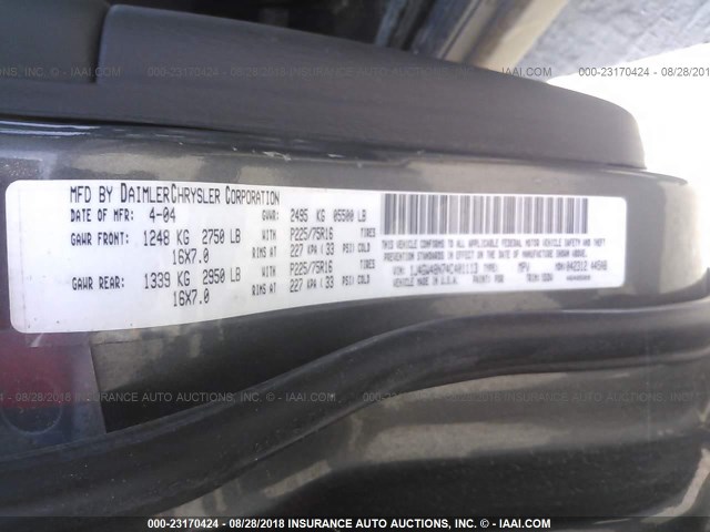 1J4GW48N74C401113 - 2004 JEEP GRAND CHEROKEE LAREDO/COLUMBIA/FREEDOM 灰色 照片 9