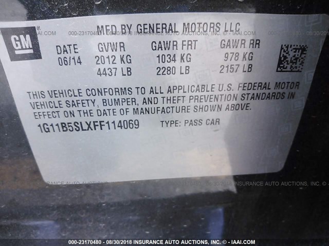 1G11B5SLXFF114069 - 2015 CHEVROLET MALIBU LS ნაცრისფერი ფოტო 9