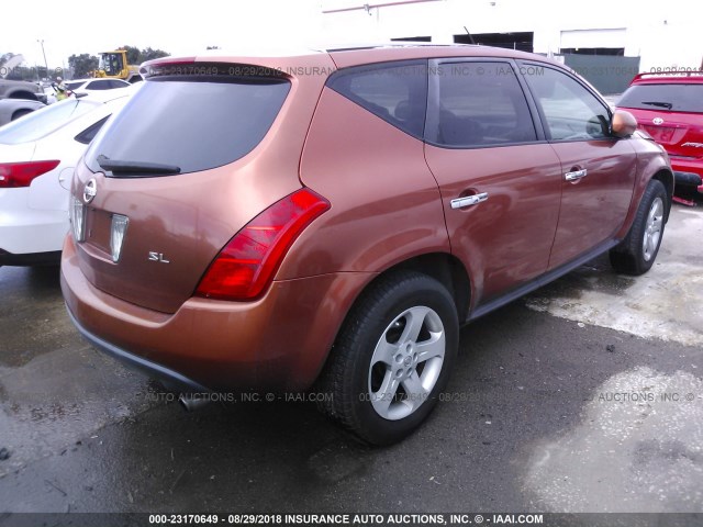 JN8AZ08T84W215982 - 2004 NISSAN MURANO SL/SE ORANGE photo 4