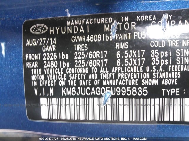 KM8JUCAG0FU995835 - 2015 HYUNDAI TUCSON LIMITED/SE BLUE photo 9