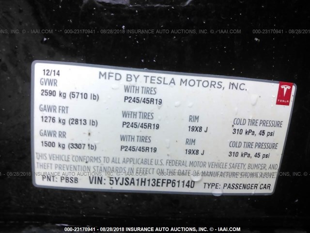 5YJSA1H13EFP61140 - 2014 TESLA MODEL S BLACK photo 9