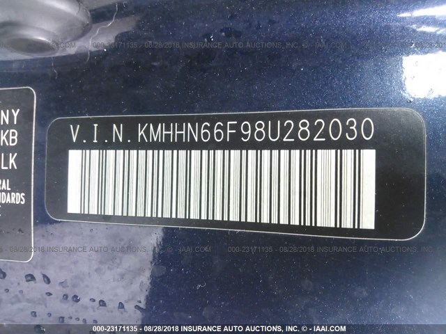KMHHN66F98U282030 - 2008 HYUNDAI TIBURON GT/SE/GT LIMITED BLUE photo 9