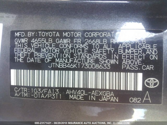 JTNBB46K173008633 - 2007 TOYOTA CAMRY NEW GENERAT HYBRID GRAY photo 9