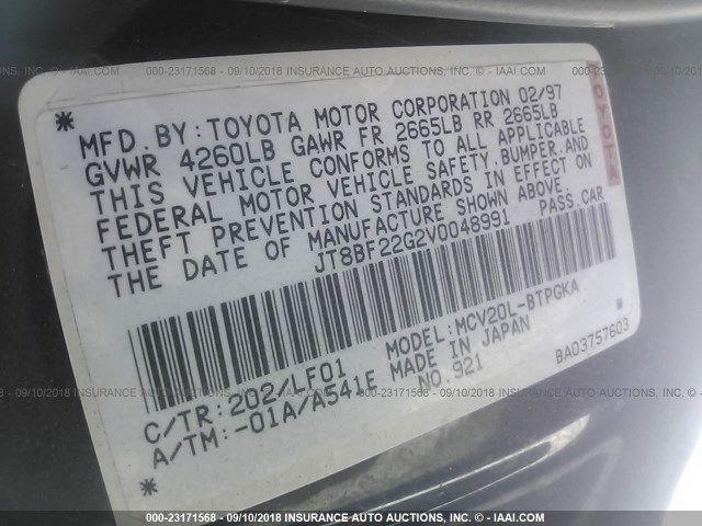 JT8BF22G2V0048991 - 1997 LEXUS ES 300 黑色 照片 9