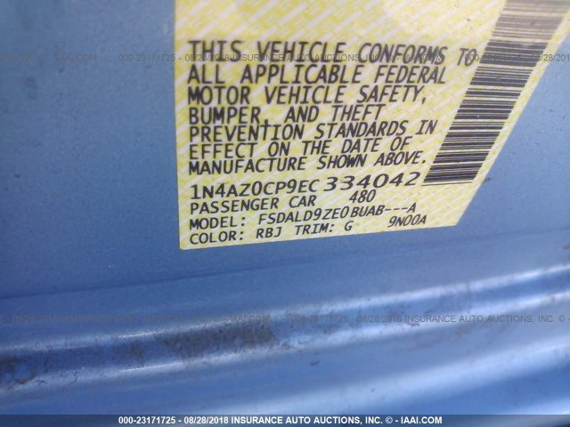 1N4AZ0CP9EC334042 - 2014 NISSAN LEAF S/SV/SL BLUE photo 9