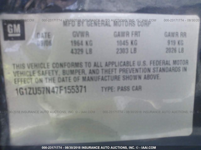 1G1ZU57N47F155371 - 2007 CHEVROLET MALIBU LTZ 蓝色 照片 9