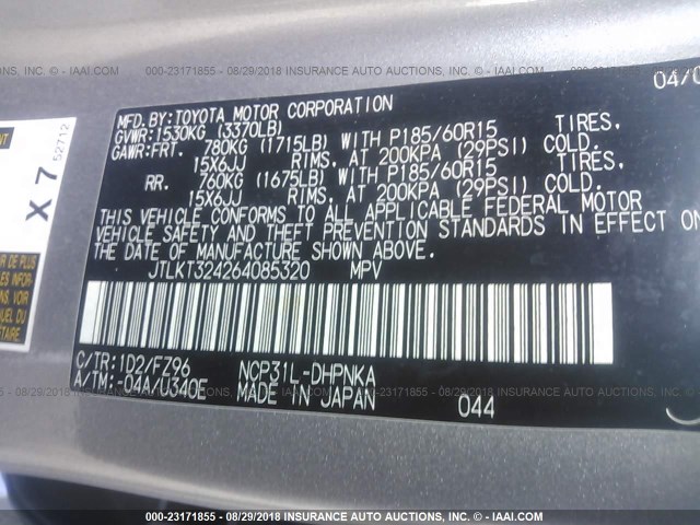 JTLKT324264085320 - 2006 TOYOTA SCION XB Gris foto 9