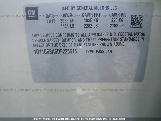 1G11C5SA6DF225615 - 2013 CHEVROLET MALIBU 1LT 棕色 照片 9