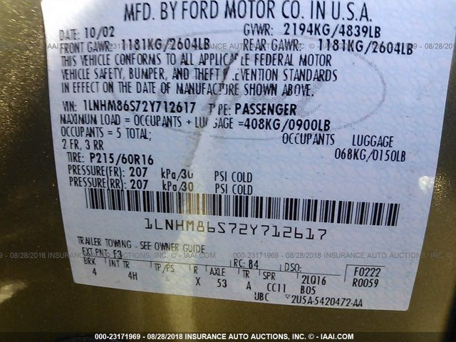 1LNHM86S72Y712617 - 2002 LINCOLN LS 金色 照片 9