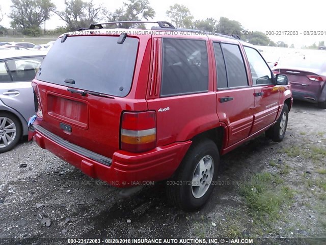 1J4GZ48S8WC222370 - 1998 JEEP GRAND CHEROKEE LAREDO/SPECIAL RED photo 4