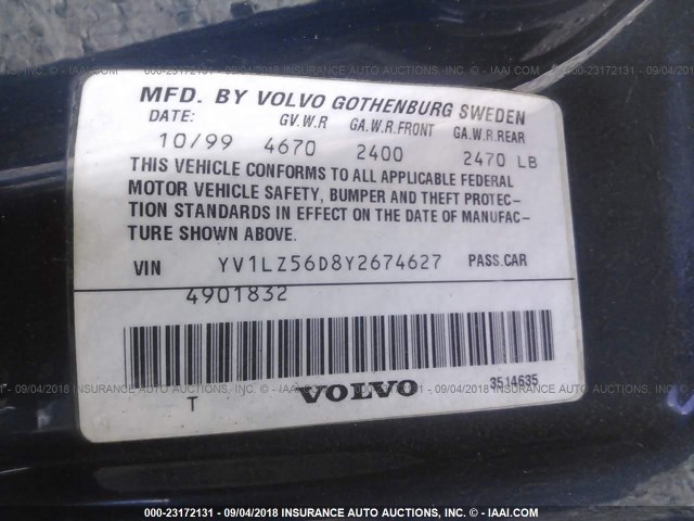 YV1LZ56D8Y2674627 - 2000 VOLVO V70 XC/SE BLUE photo 9