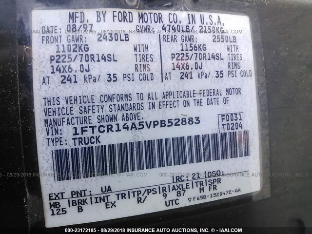 1FTCR14A5VPB52883 - 1997 FORD RANGER SUPER CAB BLACK photo 9