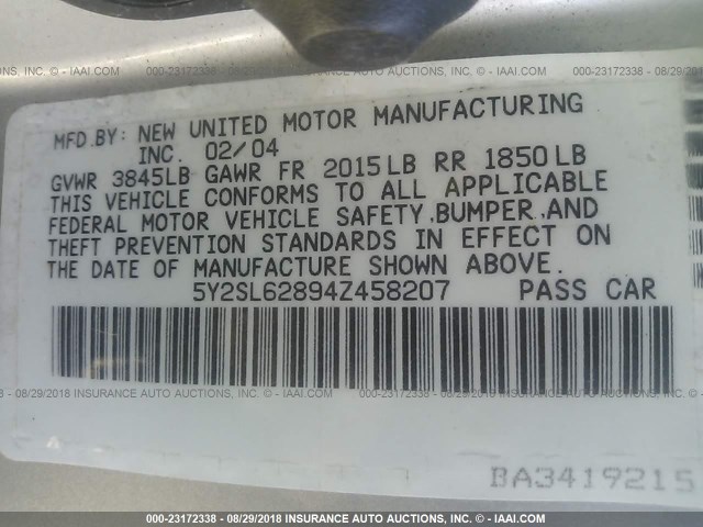 5Y2SL62894Z458207 - 2004 PONTIAC VIBE ვერცხლისფერი ფოტო 9