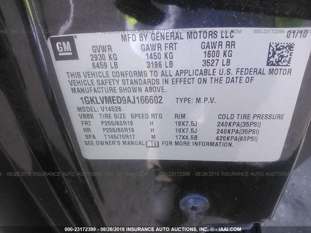 1GKLVMED9AJ166602 - 2010 GMC ACADIA SLT-1 Czarny zdjęcie 9