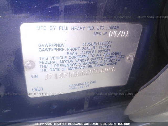 JF1SF65502H716096 - 2002 SUBARU FORESTER S BLUE photo 9