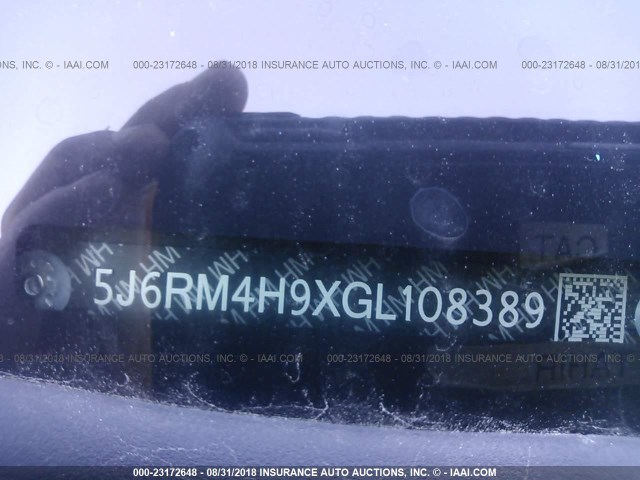 5J6RM4H9XGL108389 - 2016 HONDA CR-V TOURING BEIGE photo 9