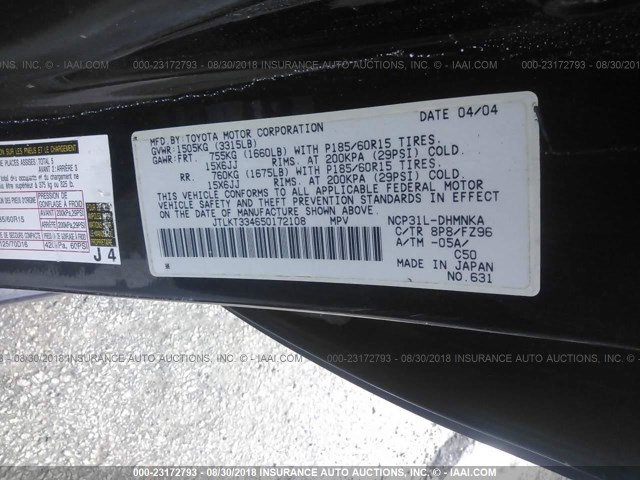 JTLKT334650172108 - 2005 TOYOTA SCION XB Қара фото 9