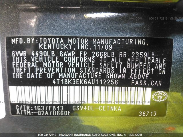 4T1BK3EK6AU112256 - 2010 TOYOTA CAMRY SE/LE/XLE GRAY photo 9