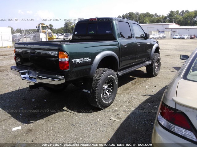 5TEHN72NX1Z831786 - 2001 TOYOTA TACOMA DOUBLE CAB მწვანე ფოტო 4