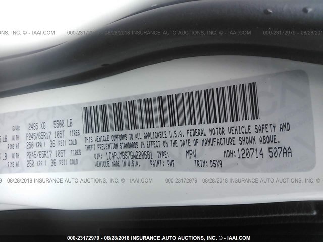 1C4PJMBS7GW220681 - 2016 JEEP CHEROKEE TRAILHAWK 白色 照片 9