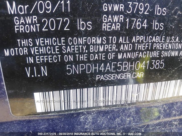 5NPDH4AE5BH041385 - 2011 HYUNDAI ELANTRA GLS/LIMITED BLUE photo 8