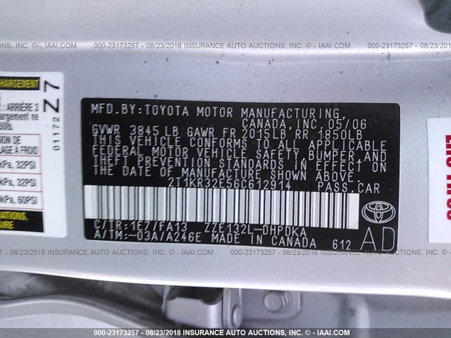 2T1KR32E56C612914 - 2006 TOYOTA COROLLA MATRIX XR SILVER photo 9