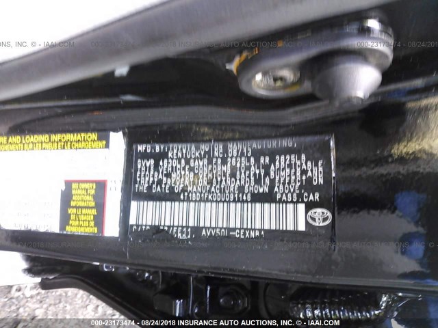 4T1BD1FK0DU091146 - 2013 TOYOTA CAMRY HYBRID/LE/XLE შავი ფოტო 9