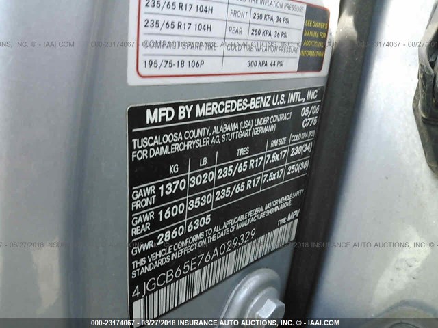 4JGCB65E76A029329 - 2006 MERCEDES-BENZ R 350 SILVER photo 9