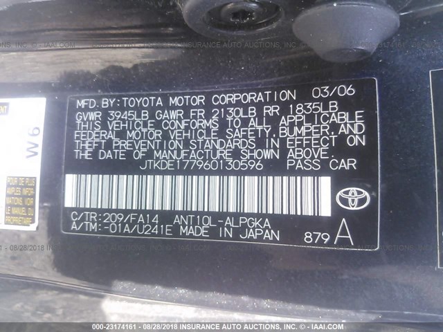 JTKDE177960130596 - 2006 TOYOTA SCION TC 黑色 照片 9