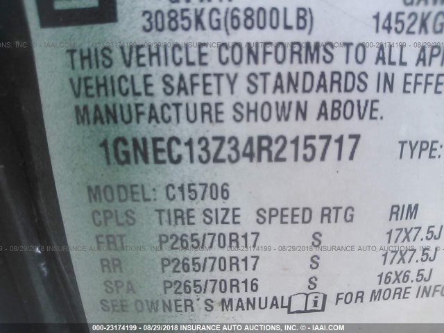 1GNEC13Z34R215717 - 2004 CHEVROLET TAHOE C1500 GREEN photo 9