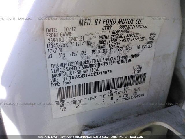 1FT8W3BT4CED15675 - 2012 FORD F350 SUPER DUTY WHITE photo 10