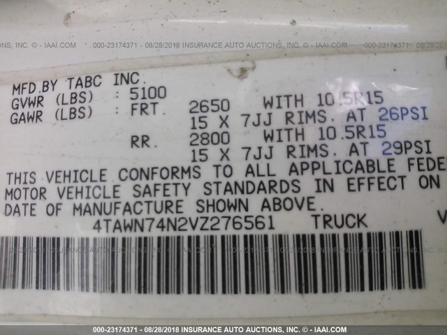 4TAWN74N2VZ276561 - 1997 TOYOTA TACOMA XTRACAB SR5 WHITE photo 9