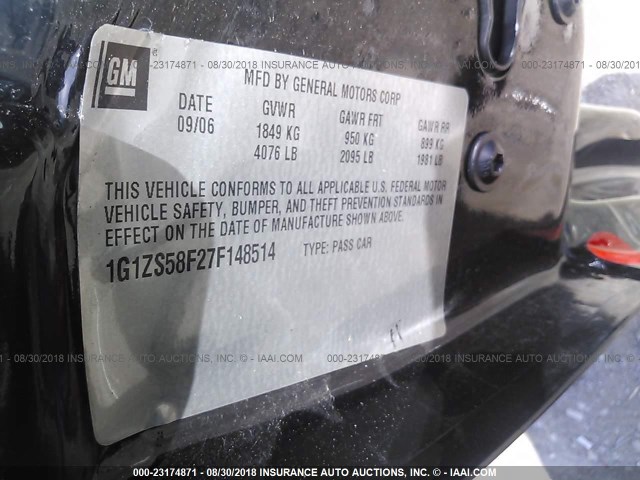 1G1ZS58F27F148514 - 2007 CHEVROLET MALIBU LS Qara foto 9