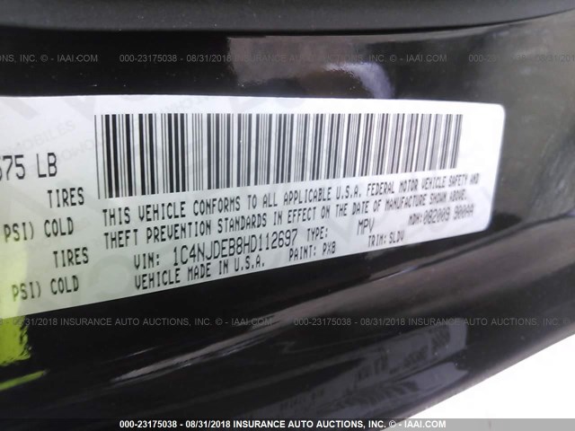 1C4NJDEB8HD112697 - 2017 JEEP COMPASS LATITUDE BLACK photo 9