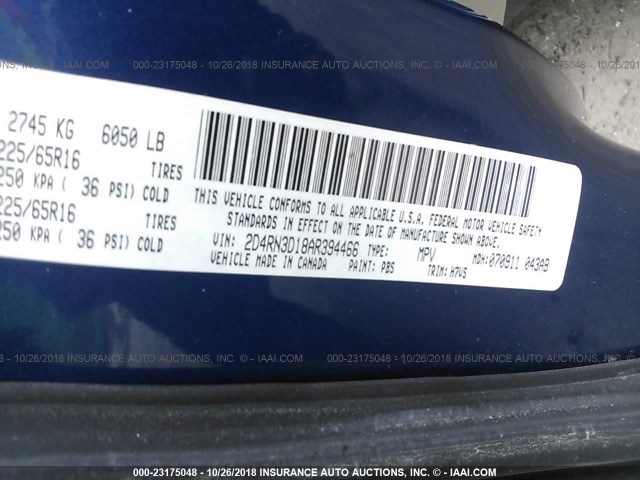 2D4RN3D18AR394466 - 2010 DODGE GRAND CARAVAN  BLUE photo 9