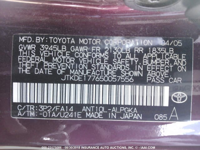 JTKDE177650057556 - 2005 TOYOTA SCION TC 栗色 照片 9