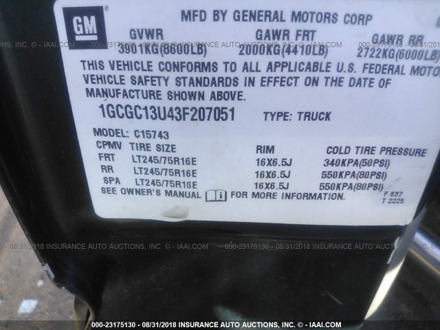 1GCGC13U43F207051 - 2003 CHEVROLET SILVERADO C1500 HEAVY DUTY GREEN photo 9