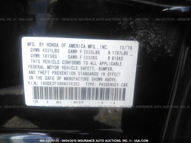 19UDE2F3XHA009392 - 2017 ACURA ILX WATCH PLUS BLACK photo 9