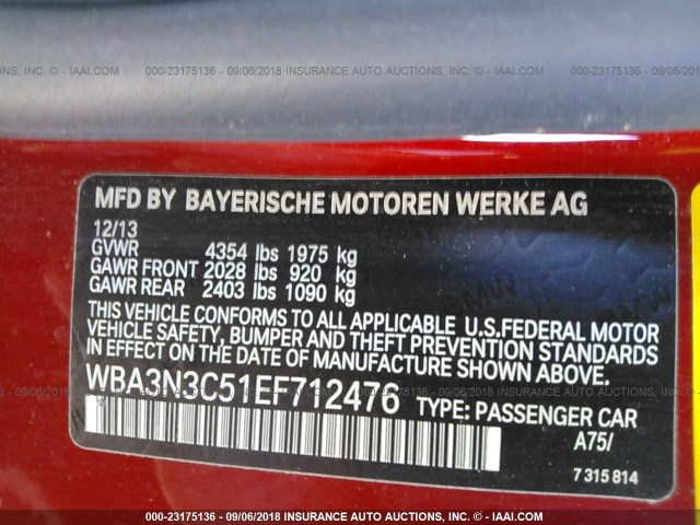 WBA3N3C51EF712476 - 2014 BMW 428 I RED photo 9