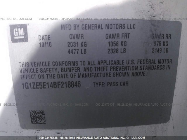 1G1ZE5E14BF218846 - 2011 CHEVROLET MALIBU LTZ 白色 照片 9