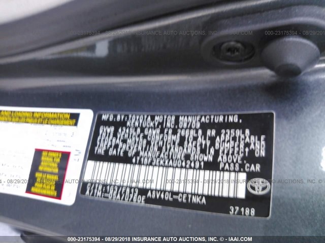 4T1BF3EKXAU042491 - 2010 TOYOTA CAMRY SE/LE/XLE GRAY photo 9
