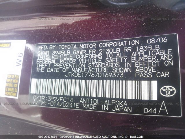 JTKDE177670169373 - 2007 TOYOTA SCION TC 勃艮第红 照片 9