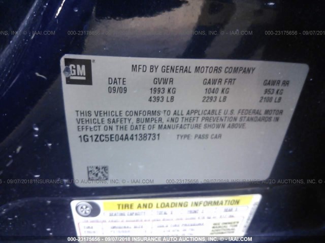 1G1ZC5E04A4138731 - 2010 CHEVROLET MALIBU 1LT 蓝色 照片 9