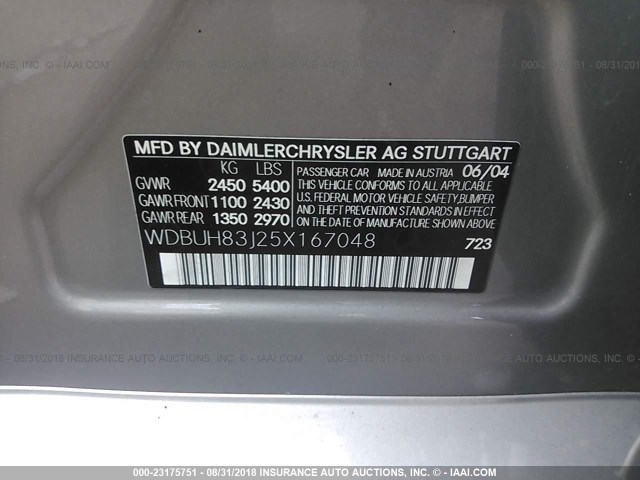 WDBUH83J25X167048 - 2005 MERCEDES-BENZ E 500 4MATIC SILVER photo 9