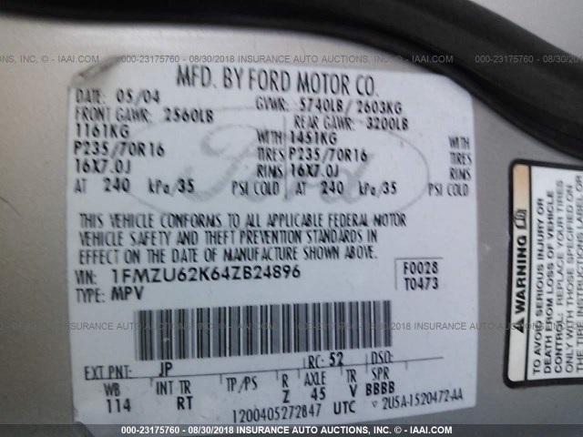 1FMZU62K64ZB24896 - 2004 FORD EXPLORER XLS/XLS SPORT SILVER photo 9