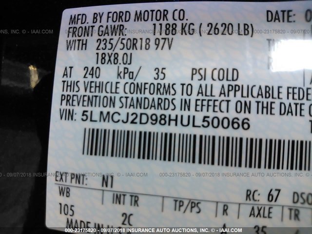 5LMCJ2D98HUL50066 - 2017 LINCOLN MKC SELECT BLUE photo 9