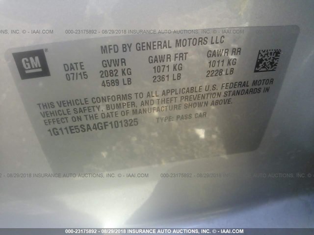 1G11E5SA4GF101325 - 2016 CHEVROLET MALIBU LIMITED LTZ Gümüş foto 9