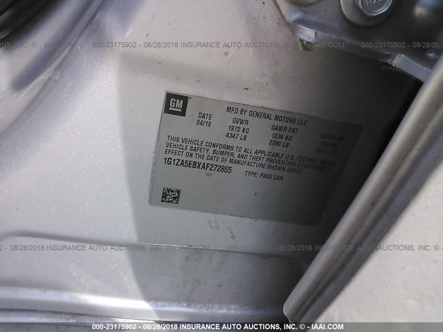 1G1ZA5EBXAF272865 - 2010 CHEVROLET MALIBU LS SILVER photo 9